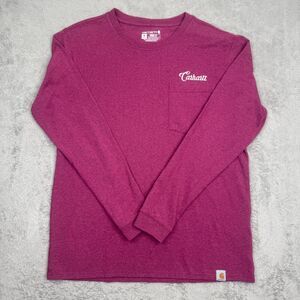 Carhartt Loose Fit Shirt Womens Medium Burgundy Long Sleeve Embroidered Logo